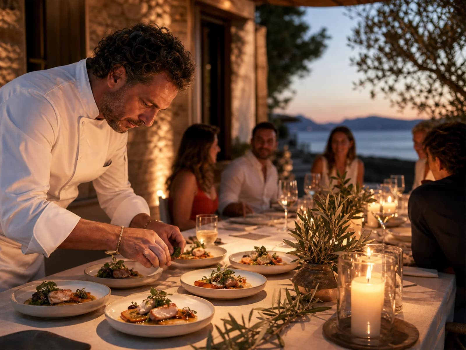 A ZAVYNE private chef preparing dinner on a Mediterranean terrace